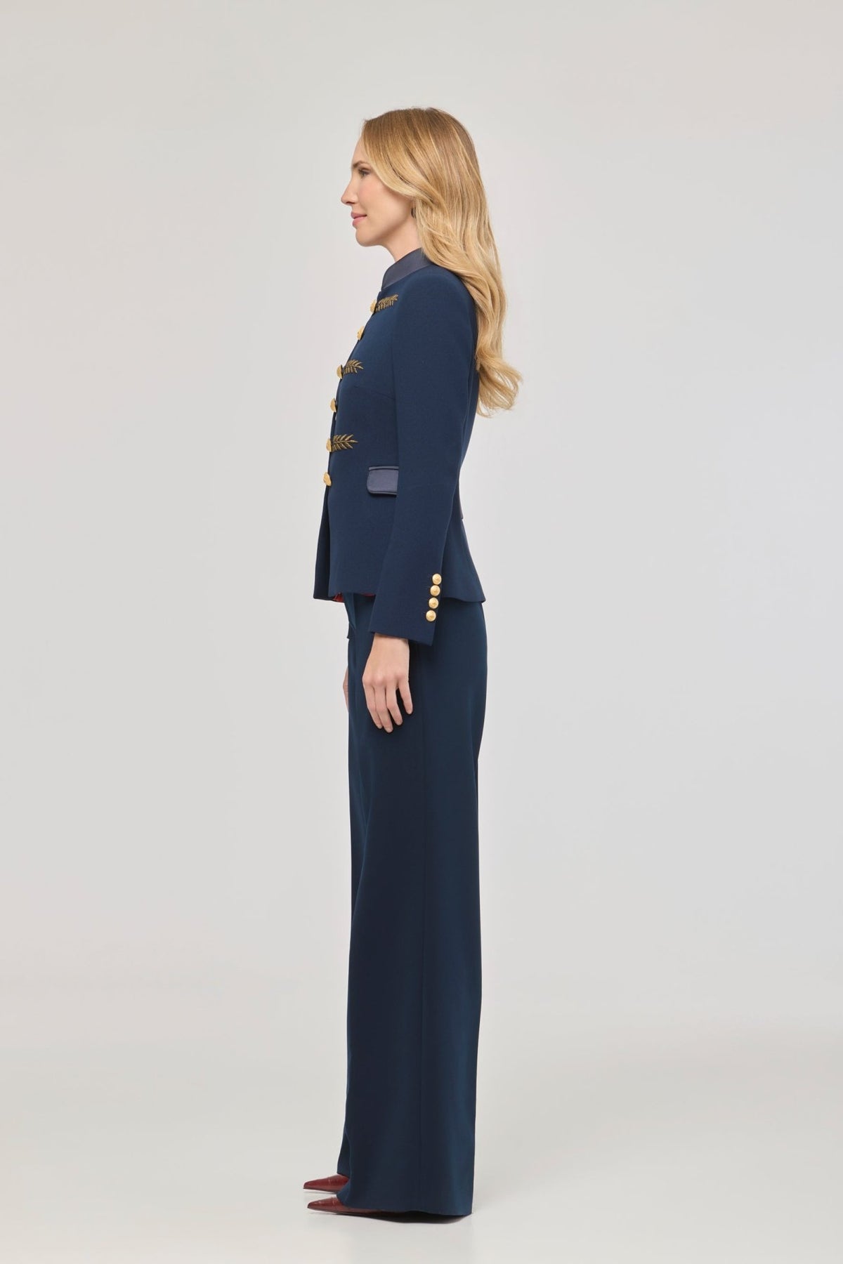 Renata Gold Cropped Navy Blue Embroidered Blazer - Limited Edition - THE EXTREME COLLECTION