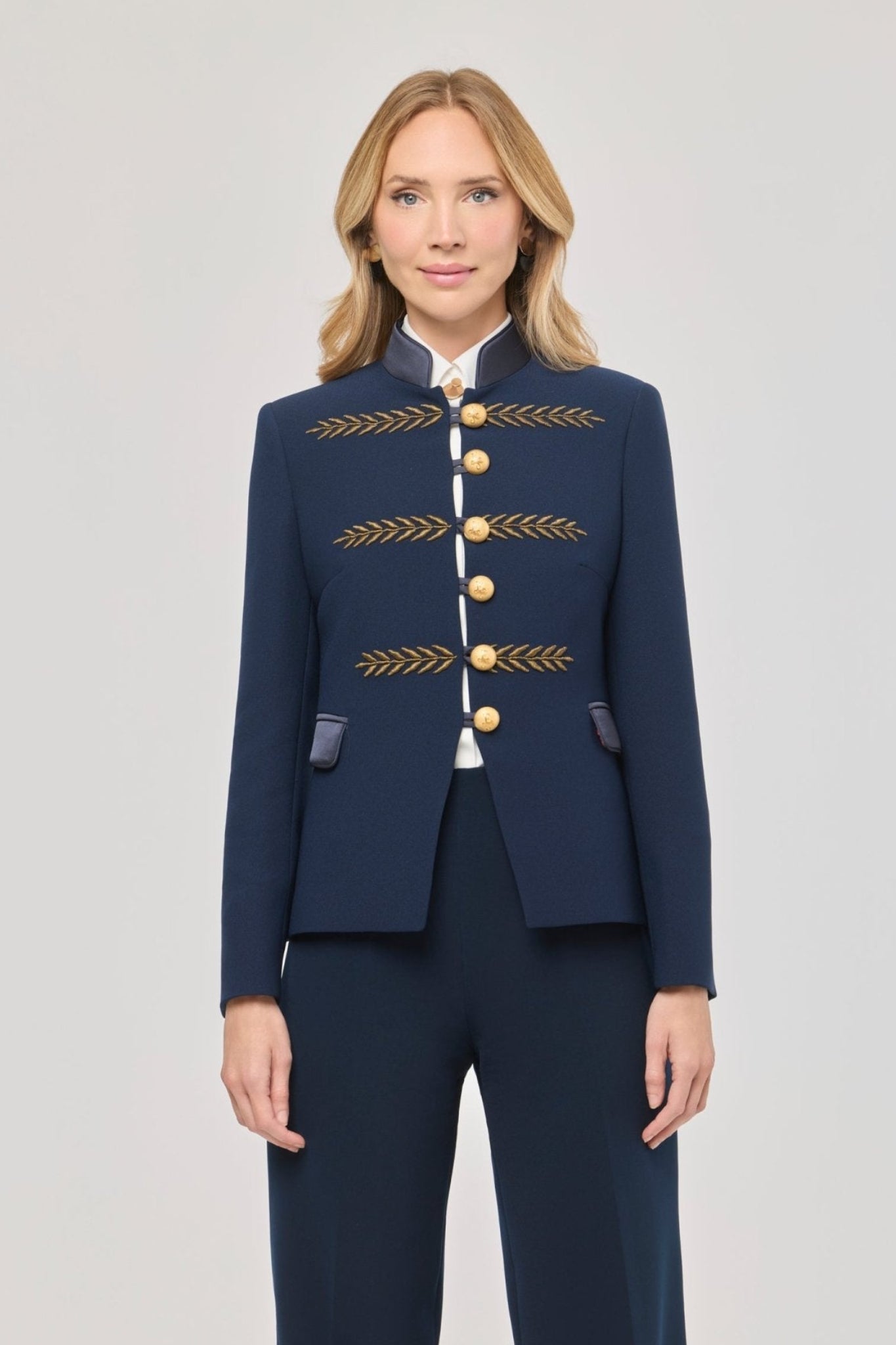 Renata Gold Cropped Navy Blue Embroidered Blazer - Limited Edition - THE EXTREME COLLECTION