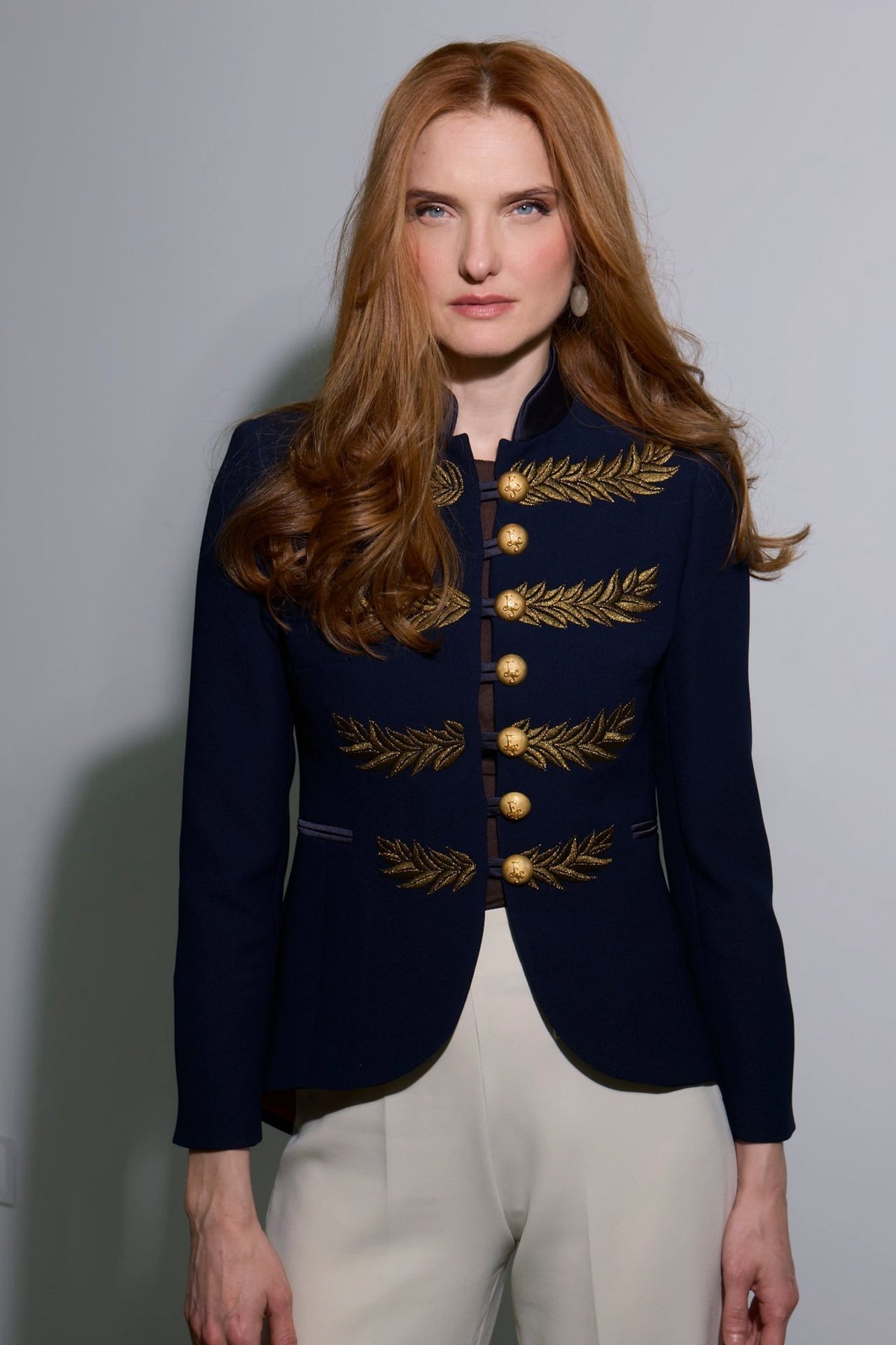 Renata Love Gold Navy Blue Embroidered Blazer - Limited Edition - THE EXTREME COLLECTION