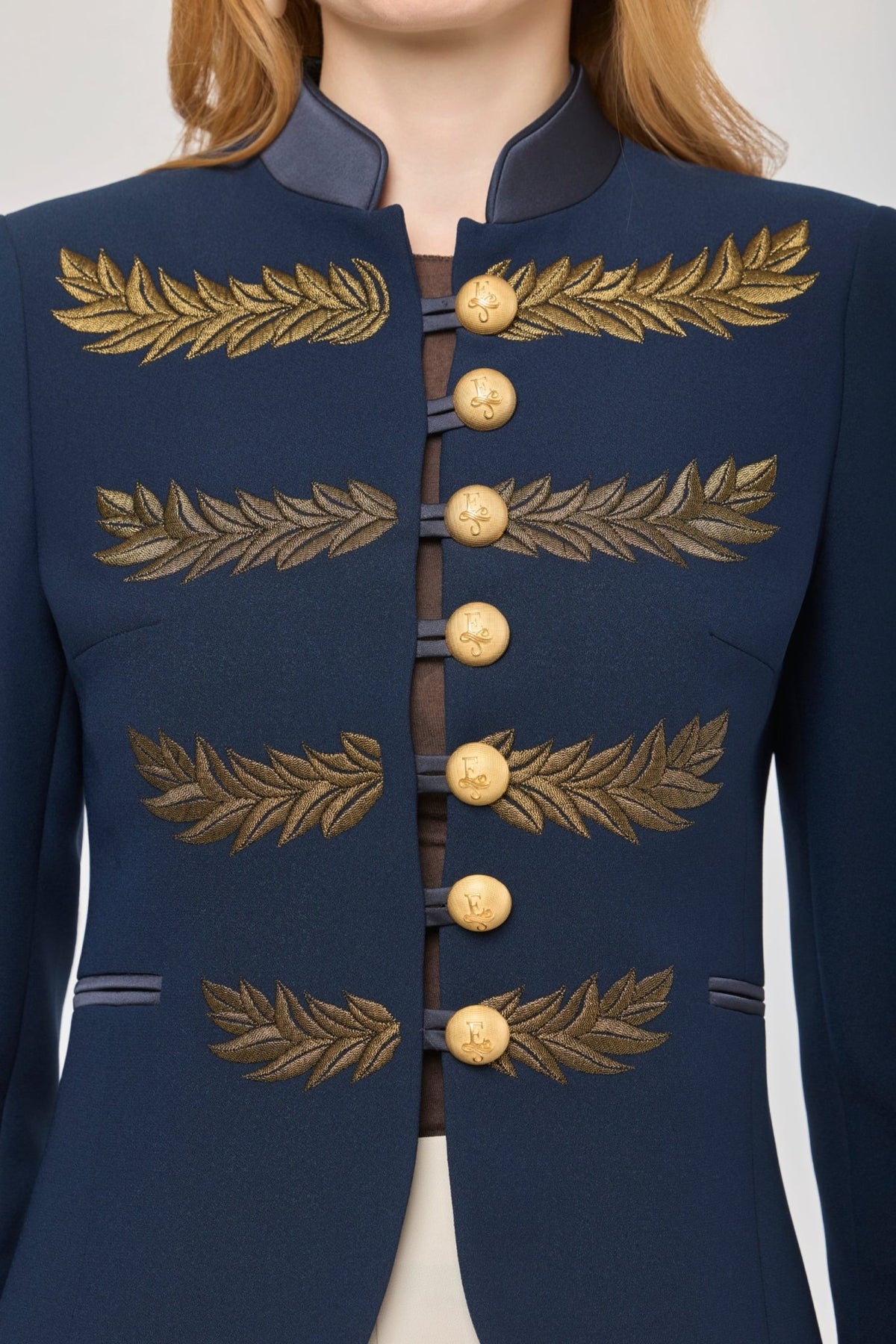 Renata Love Gold Navy Blue Embroidered Blazer - Limited Edition - THE EXTREME COLLECTION