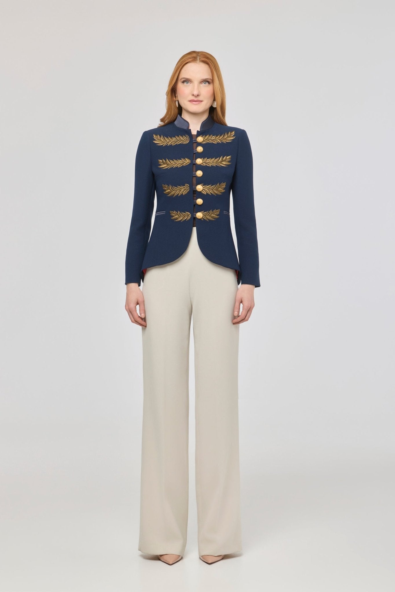 Renata Love Gold Navy Blue Embroidered Blazer - Limited Edition - THE EXTREME COLLECTION