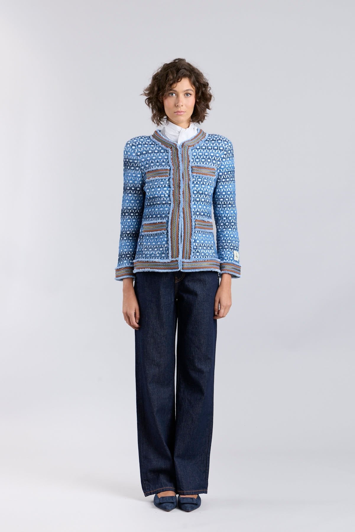 Tedy Blue Textured Geometric Knit Jacket - Limited Edition - THE EXTREME COLLECTION