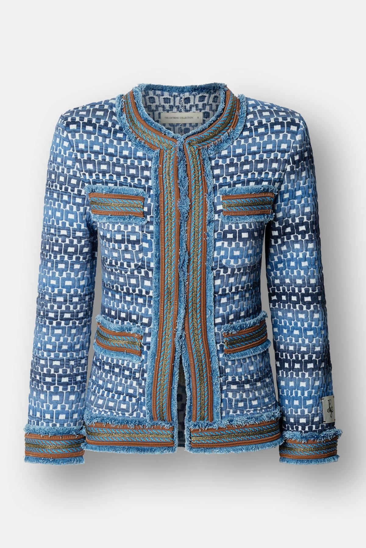 Tedy Blue Textured Geometric Knit Jacket - Limited Edition - THE EXTREME COLLECTION