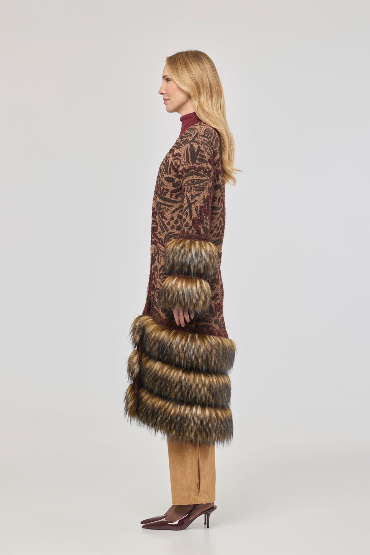 Violetta Long Patterned Coat with Faux Fur - Limited Edition - THE EXTREME COLLECTION