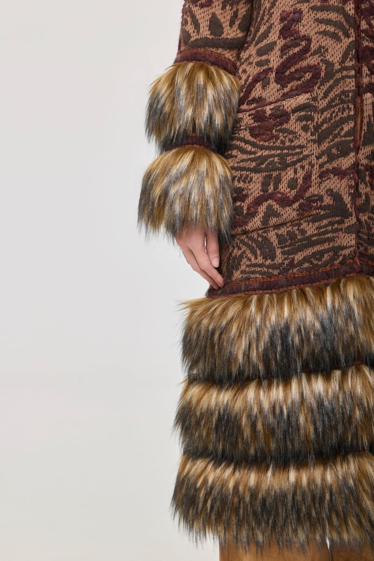 Violetta Long Patterned Coat with Faux Fur - Limited Edition - THE EXTREME COLLECTION