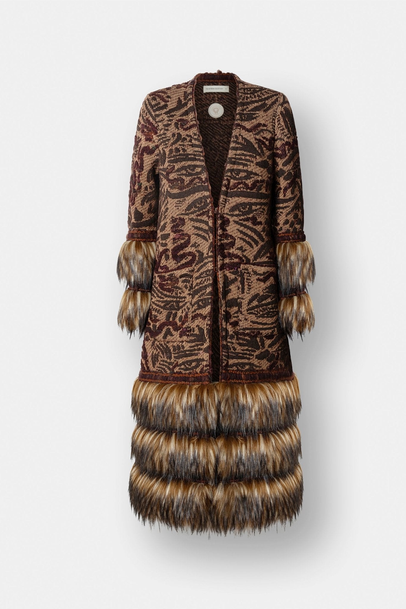 Violetta Long Patterned Coat with Faux Fur - Limited Edition - THE EXTREME COLLECTION